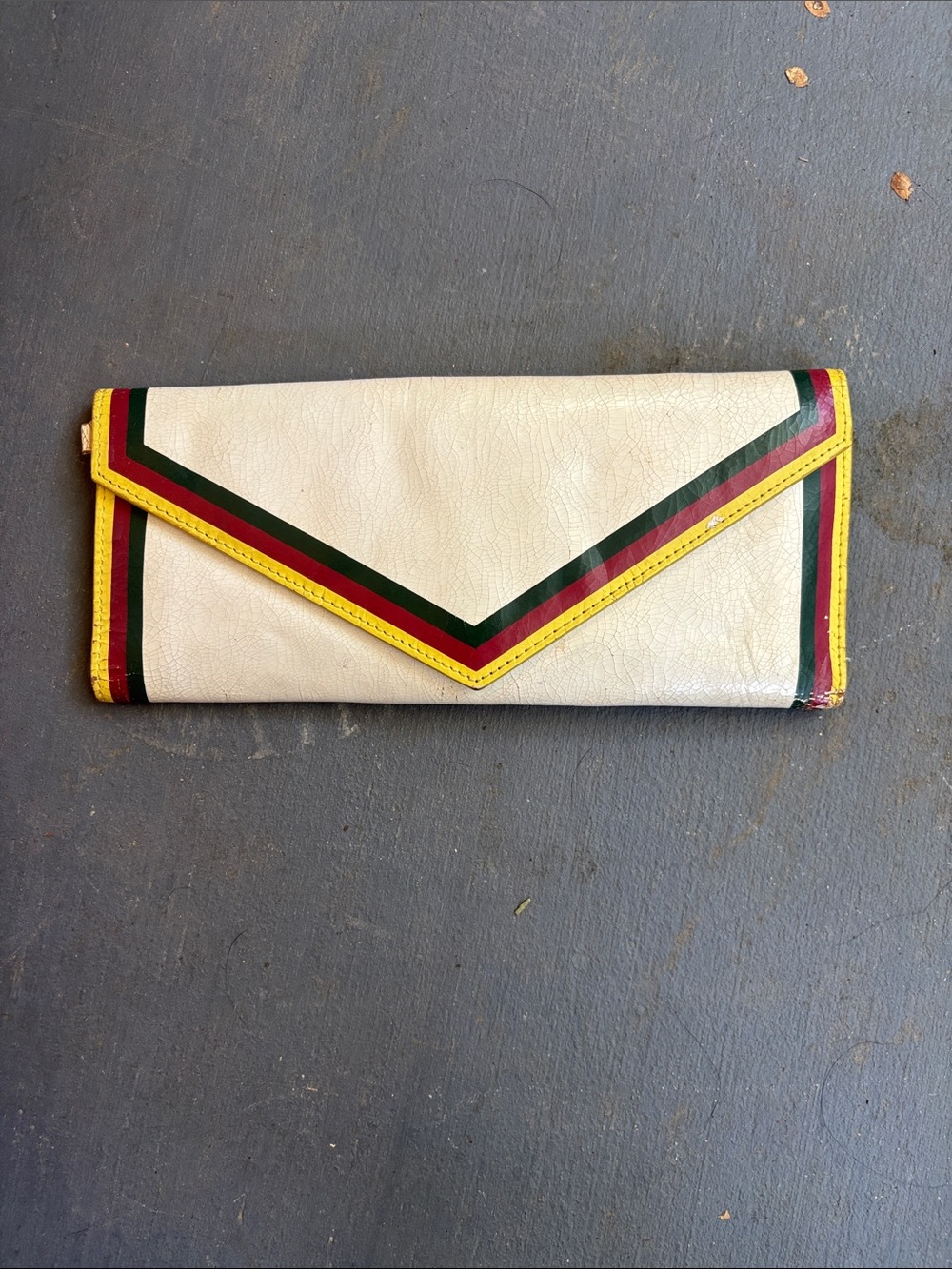 Marc By Marc Jacobs White Envelope Wallet with Yellow, Green and Red Trim